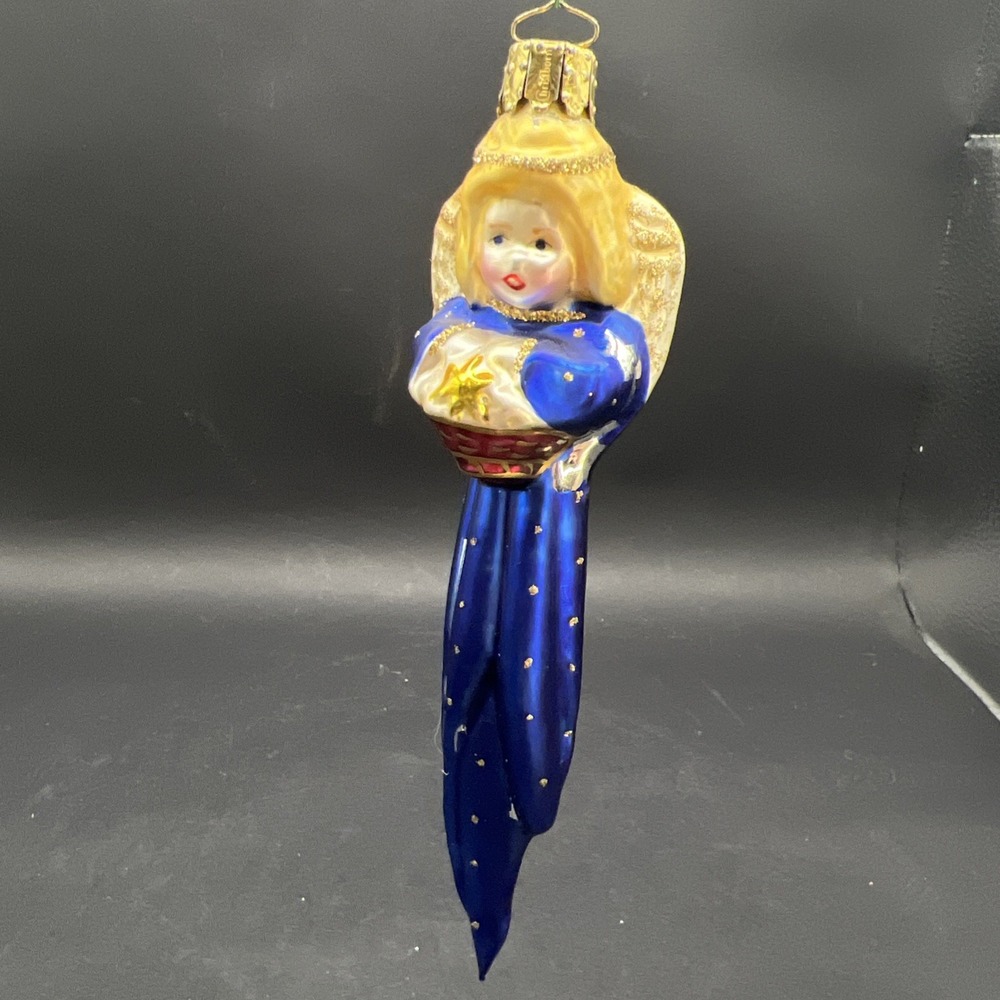 Vintage Christmas Christborn Germany Hand-Blown Glass Angel Icicle Ornament